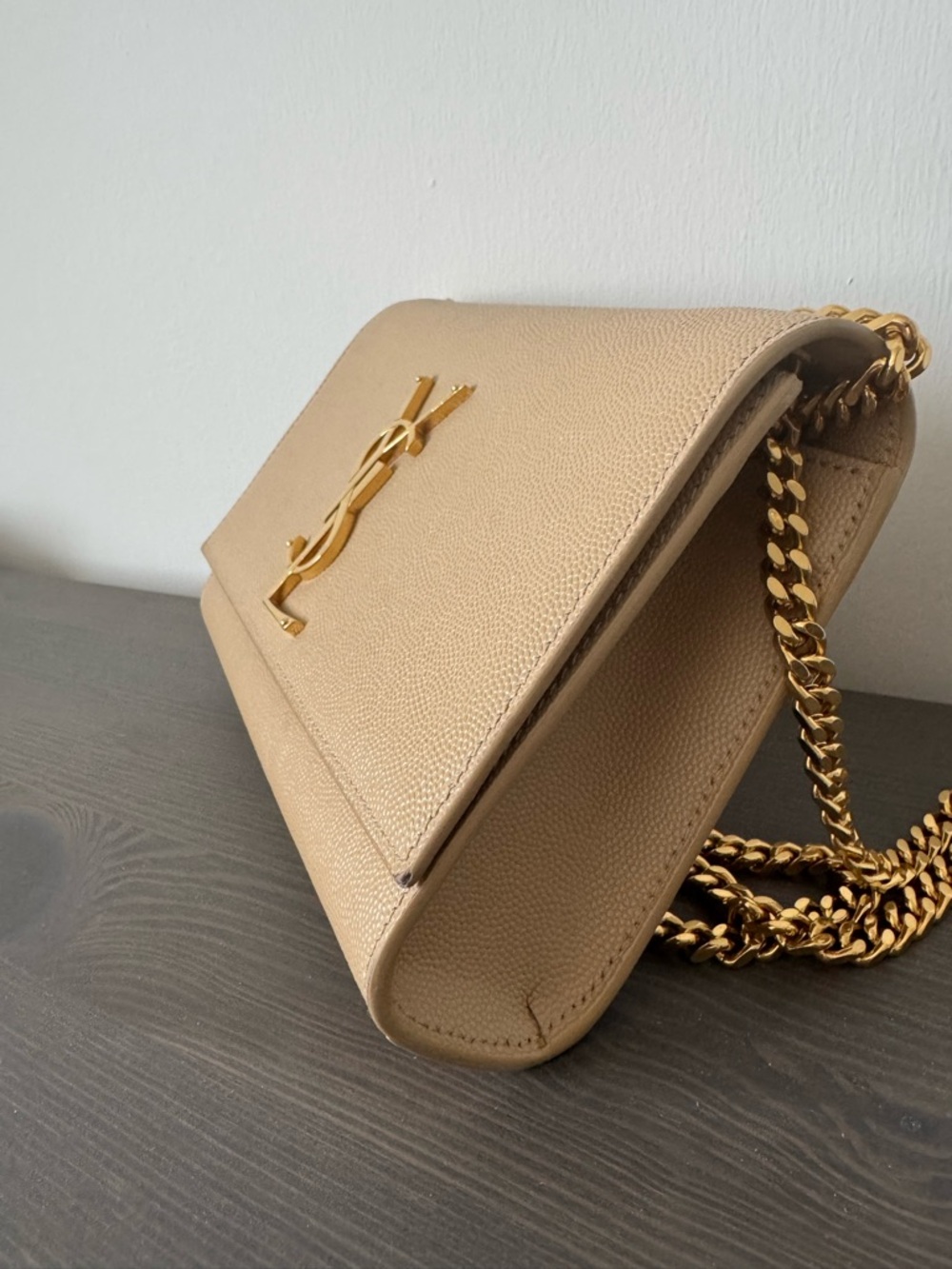Saint Laurent Kate Small in Grain de Poudre Embossed Leather, Dark Beige - NWOT - Picture 6 of 11